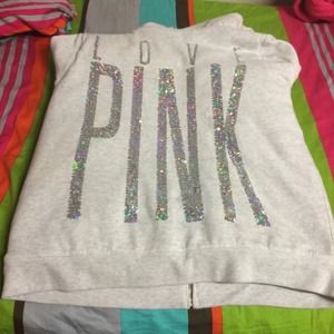 Victoria's Secret pink faux fur bling hoodie L