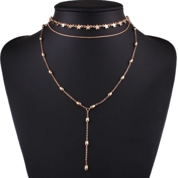 Golden Star Three Layered Necklace - Picture 3 of 4
