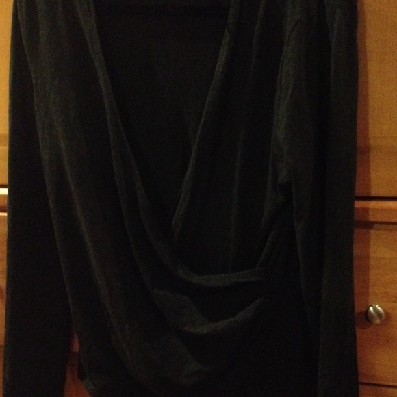 Long sleeve charcoal grey faux wrap top