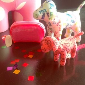 VS mini make-up bag (NWT) & 2 PINK pups!