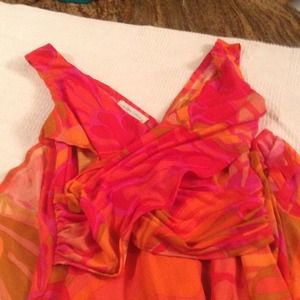 Handkerchief hem deep coral pink orange dress