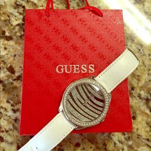 Zebra Crystal Faced Guess Watch with White Band!