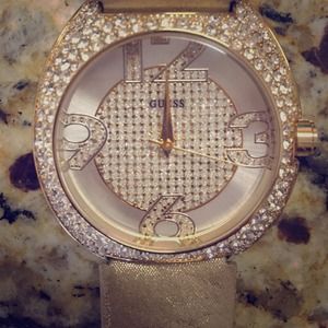 Gold with Crystals Guess Watch!