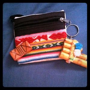 Peruvian change bag, wishing rock, and key chain