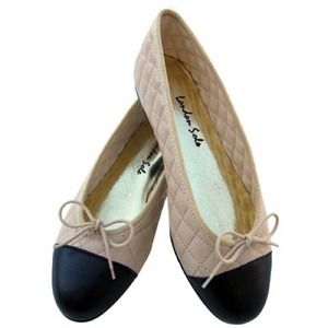 London Sole Beige Quilted Flats with Black Toecap