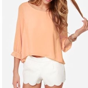 Lulu's 3/4 sleeve peach cropped blouse. NWOT