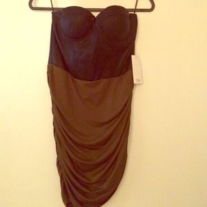 Faux Leather and Olive Dress with Mock Corset Top