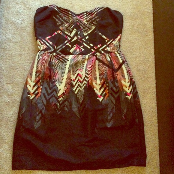 Colorful Studded & Tribal Print Strapless Dress