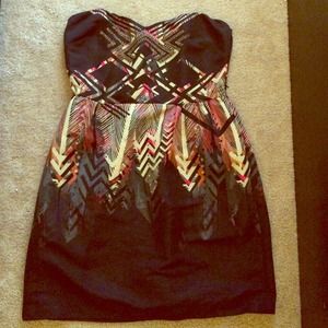 Colorful Studded & Tribal Print Strapless Dress