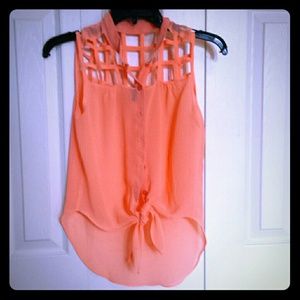 Peach Chiffon Button Up Tank