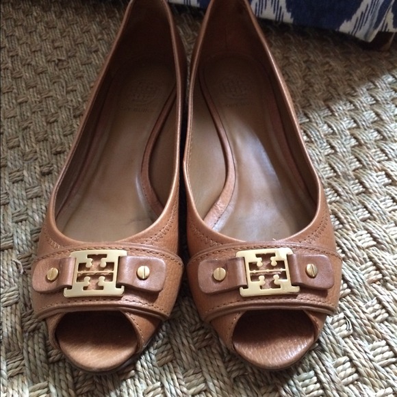 Tory Burch peep toe low wedge shoes
