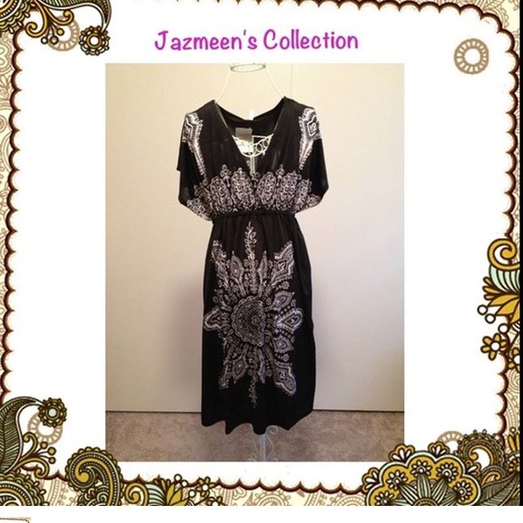 Black dress with henna print