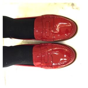 Authentic Ferragamo patent red loafers