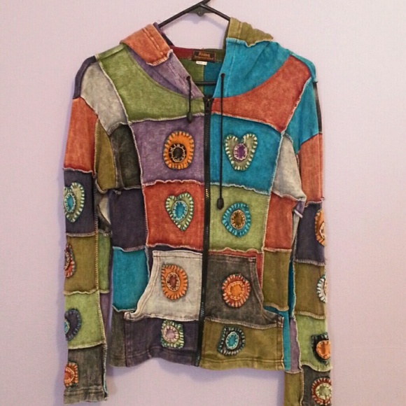 patchwork zip-up hoodie