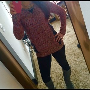 Multi colored sweater with faux leather