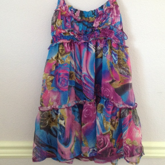 Purple floral dress.