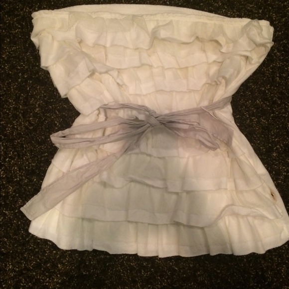 Hollister white ruffle strapless top