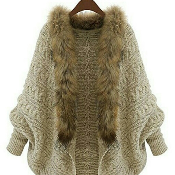 Bat sleeve wool collar lace up cardigan size L