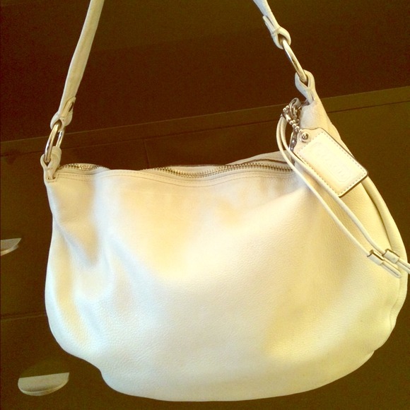 Coach white leather gently used hobo bag