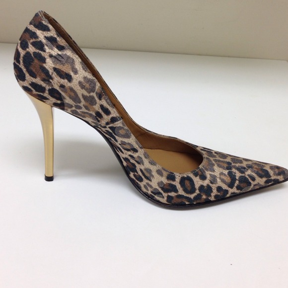 Stuart Weitzman animal print gold stiletto heels