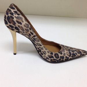 Stuart Weitzman animal print gold stiletto heels