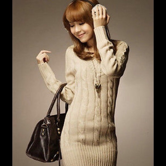 Women Sweater Mini Dress Pullover V Neck🎄