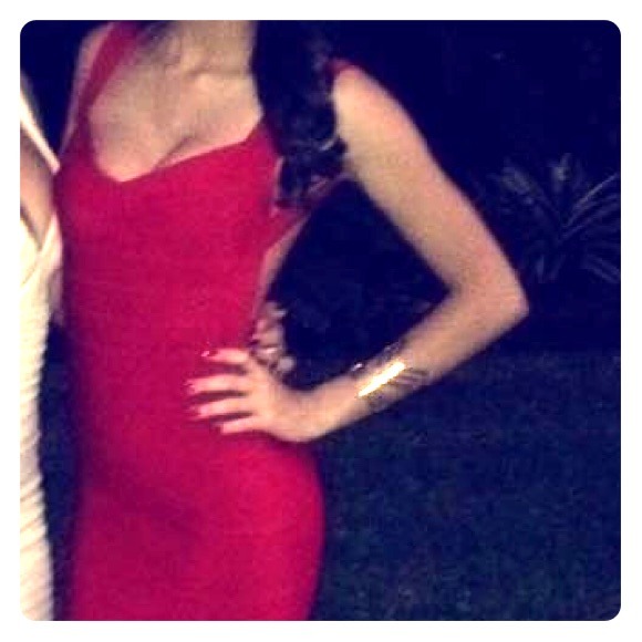 Red open back bandage dress