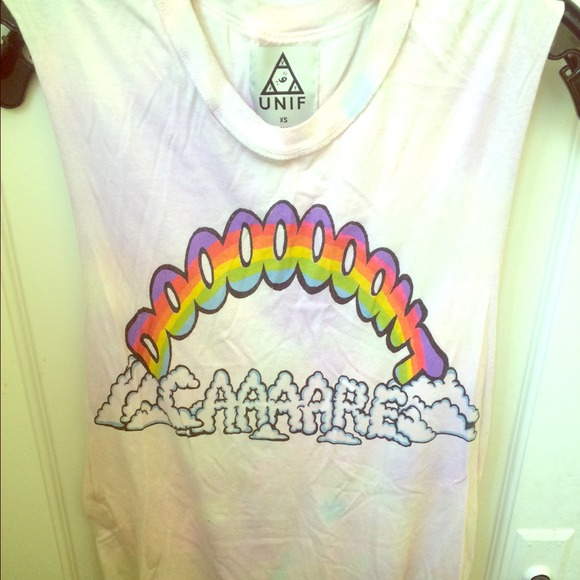 UNIF Don't Rainbow Muscle Tank pastel dye XS! NWOT