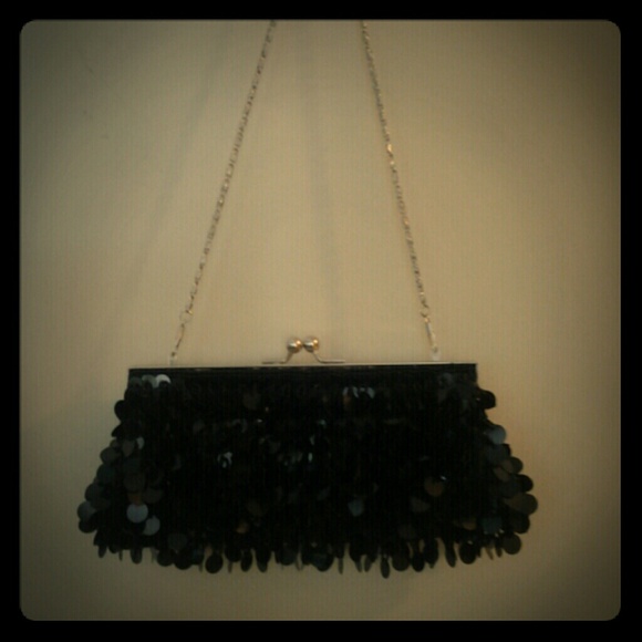 used evening black shell black clutch bag