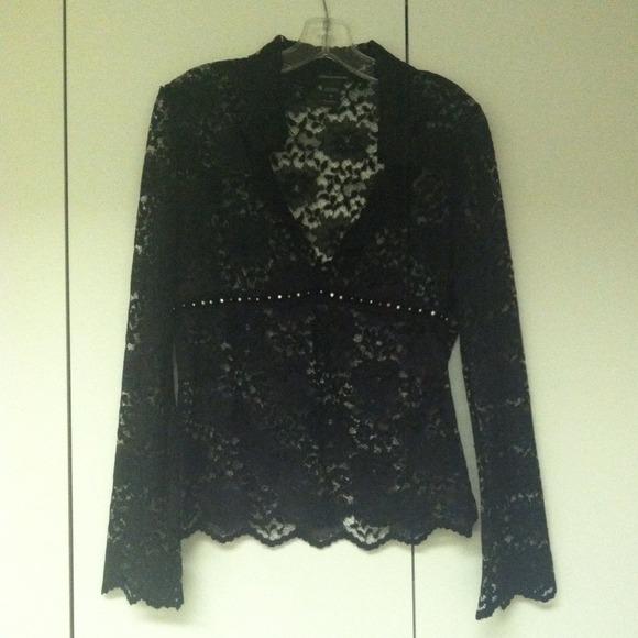 Lace long sleeve empire trim blouse