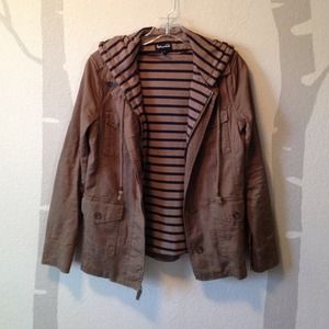 Splendid canvas army jacket w striped knit lining.