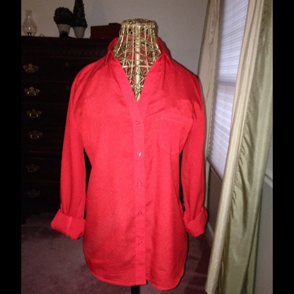 Red long sleeve button down shirt