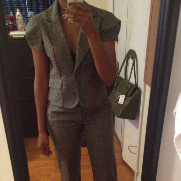 Bebe tweed suit with red trim