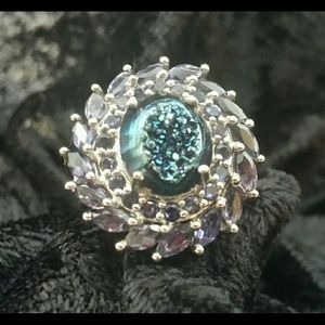Drusy and Iolite Ring