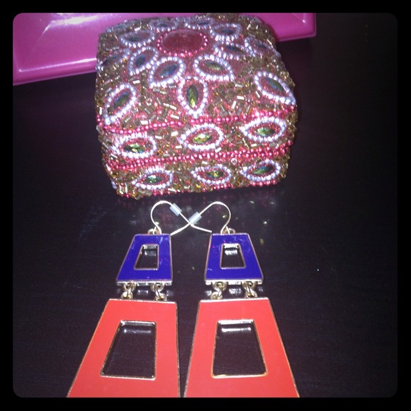 Blue & red color block earrings