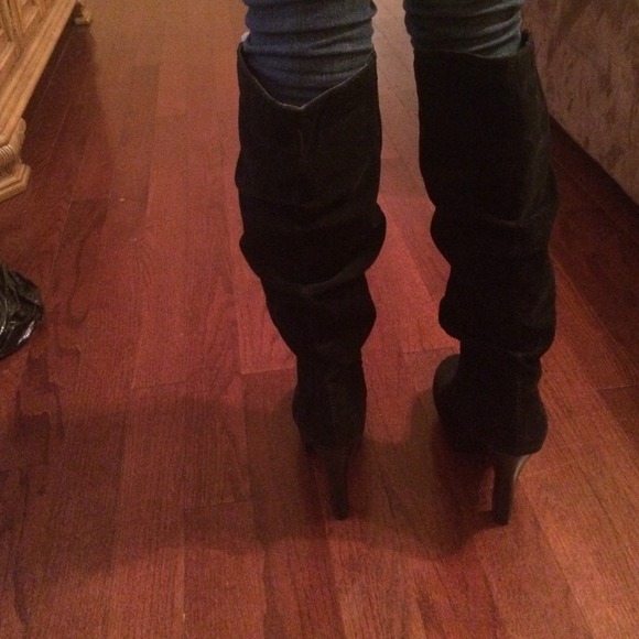 SOLD! high heel black seude slouch boot. - Picture 2 of 4