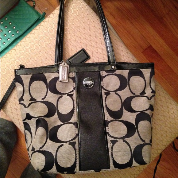 Black and gray Coach handbag