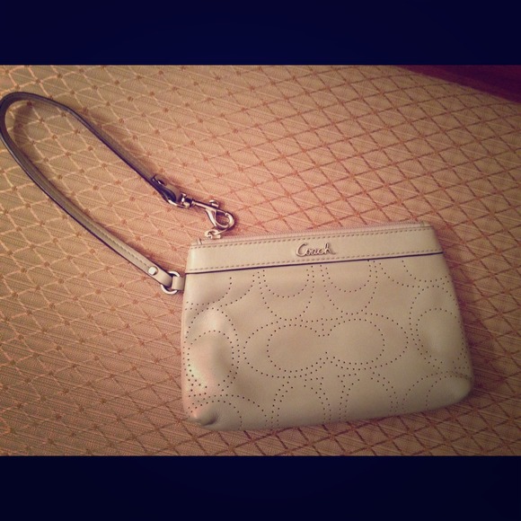 SOLD -Gray Coach wristlet with pink interior - Picture 1 of 2