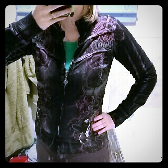 Affliction sinful women's zip up sweater jacket