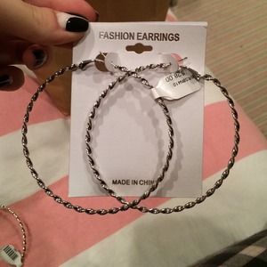 Twisted silver hoop earrings