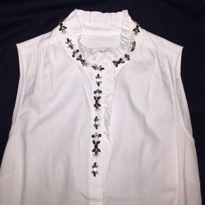 J. Crew Jewel-Collar Oxford Shell, Sleeveless