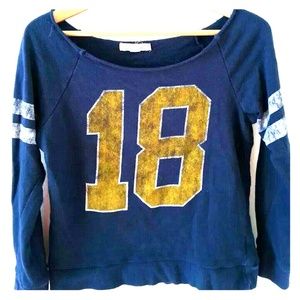 Off the shoulder varsity sweater