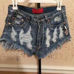 Distressed denim shorts