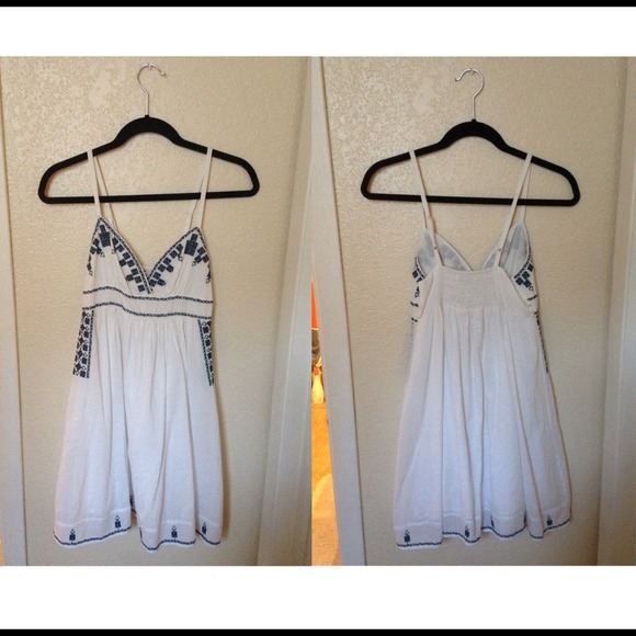 Boho blue and white spaghetti strapped dress.