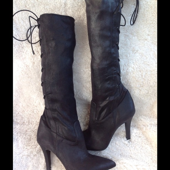 BCBGeneration Black Sueded Shimmer Boots Sz 7 NWB