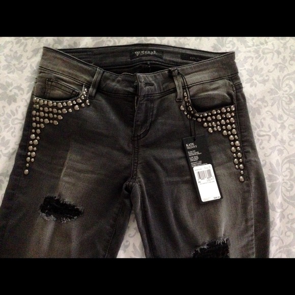 NWT Guess destroyed black wash jeans with studs
