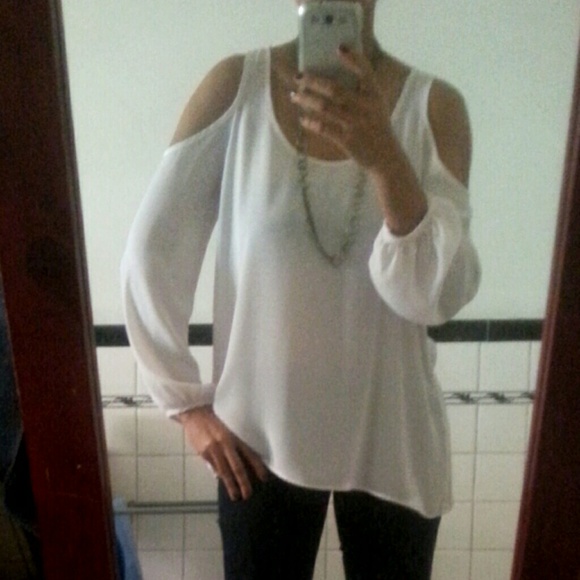 Nasty Gal Open Shoulder White Peasant Top