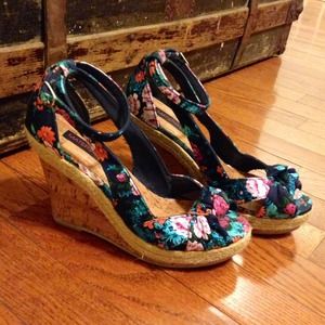 Navy and Floral Cork Heel Wedges!