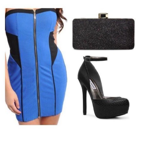 ROYAL BLUE AND BLACK ZIPPER DRESS L