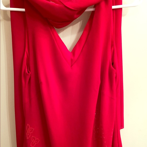 Beautiful red dress, sequins and scalloping.